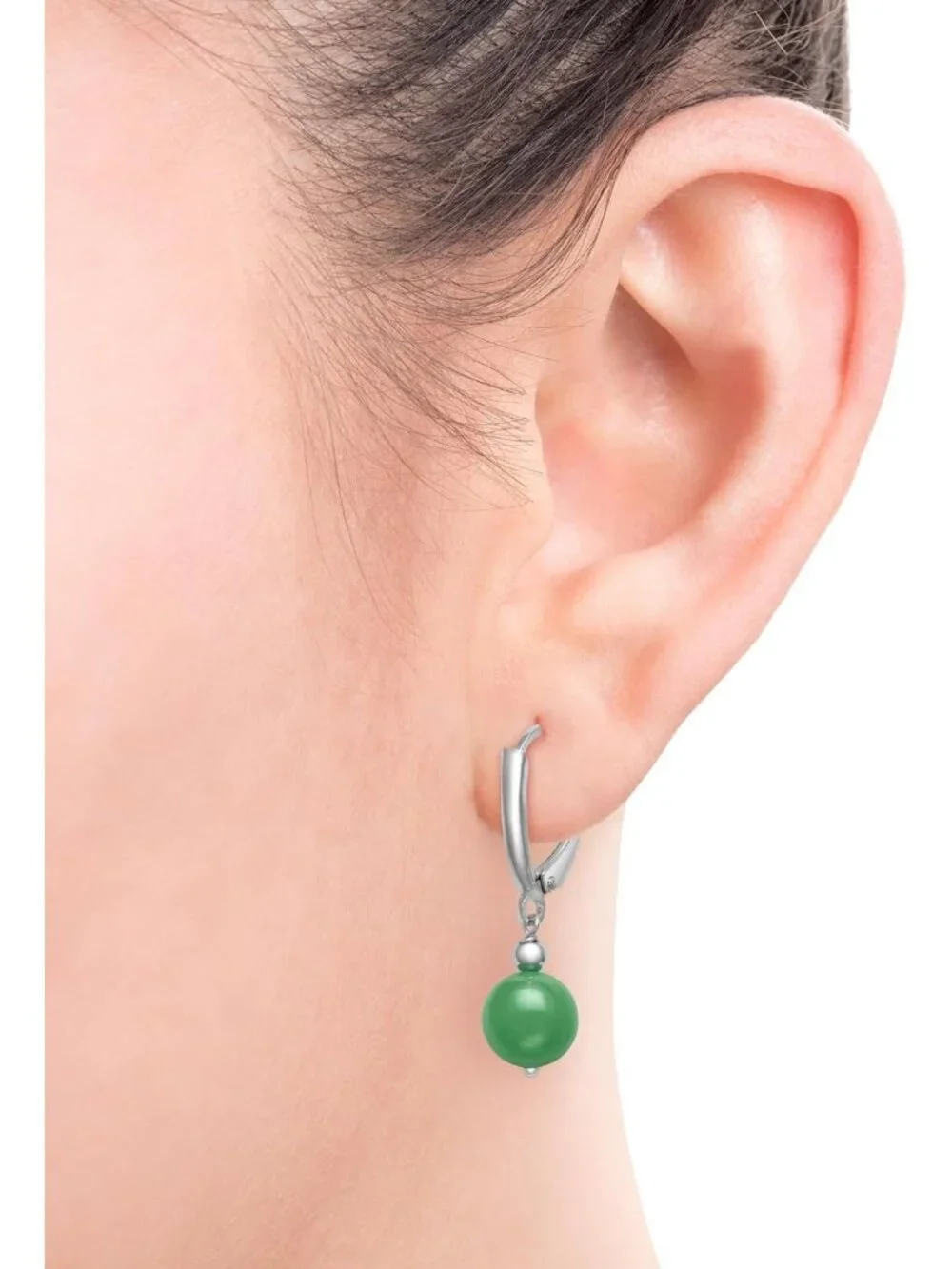 Elegant Sterling Silver Lever Back Drop Dangle Earrings with Natural Jade